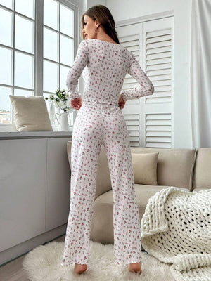 Floral Print Long-sleeved Loungewear Set