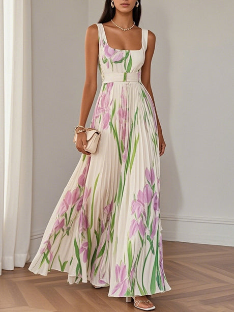 Camisoles Floral Digital Printing Crimp Maxi Dresses