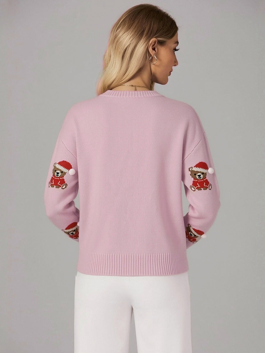 Christmas Little Bear Bow Crew Neck Headgear Sweaters