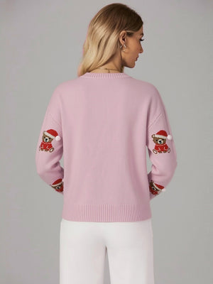 Christmas Little Bear Bow Crew Neck Headgear Sweaters