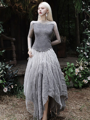 Textured Wool Knit Base Layer With Lace Sleeves