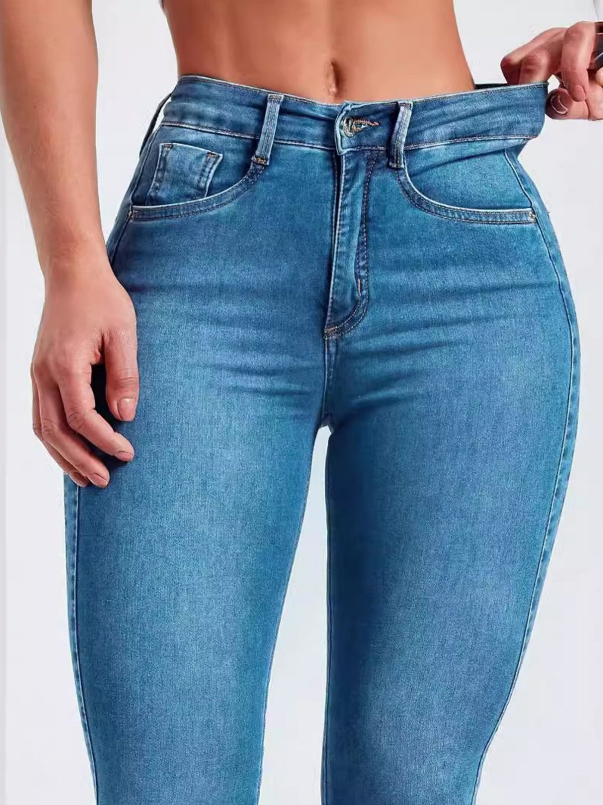 Zipper Stretch High-waisted Hip-hugging Pencil Pants Jeans
