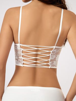 Lace See-through Backless Cross Straps Bra Irregular Tank Tops&Camis