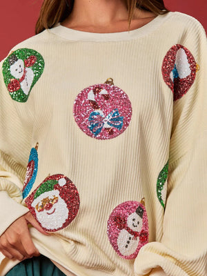Christmas Egg Sequined Long Sleeve Loose Sweatshirt Pullover Top