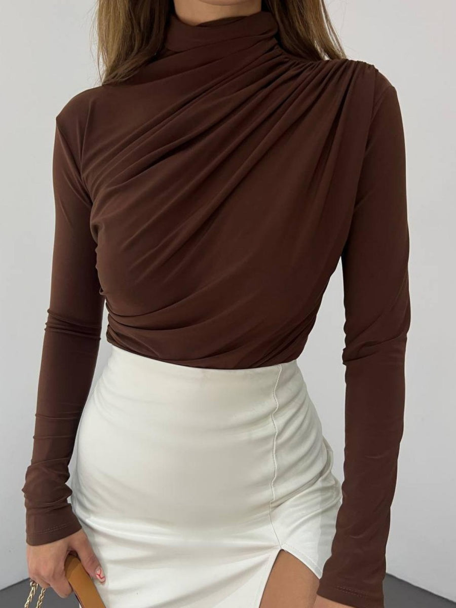 T-shirt à manches longues plissées, sous-vêtement technique, coupe ajustée