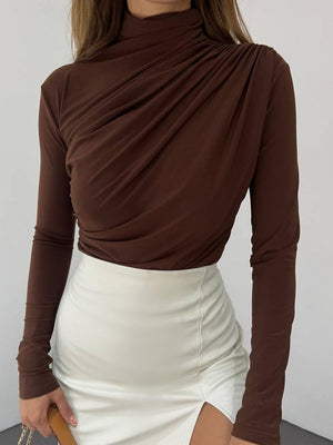 T-shirt à manches longues plissées, sous-vêtement technique, coupe ajustée