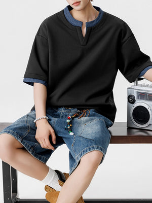 Layered-look Color-blocked Loose-fit T-shirts