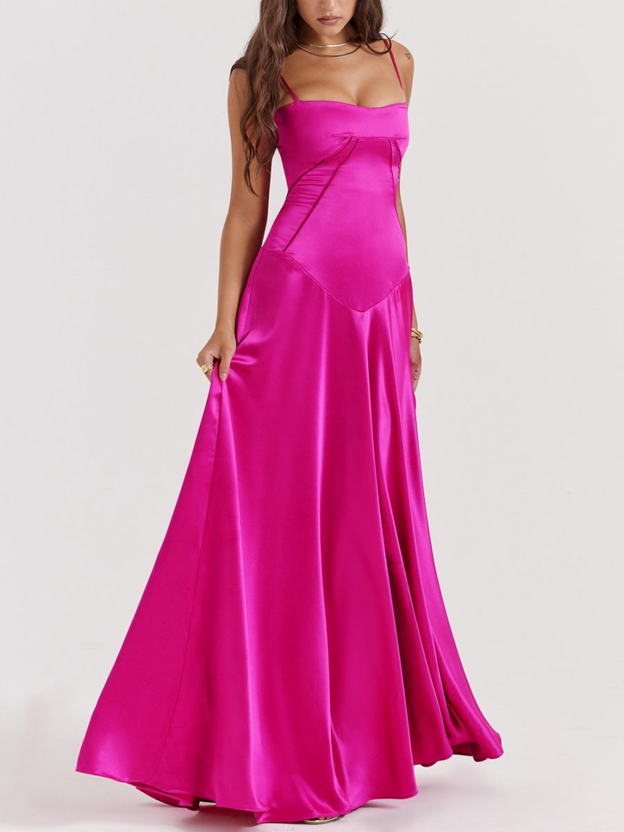 Satin-panel Spaghetti Strap Maxi Dress