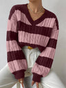 Stripes V-neck Color Matching Knitted Sweater