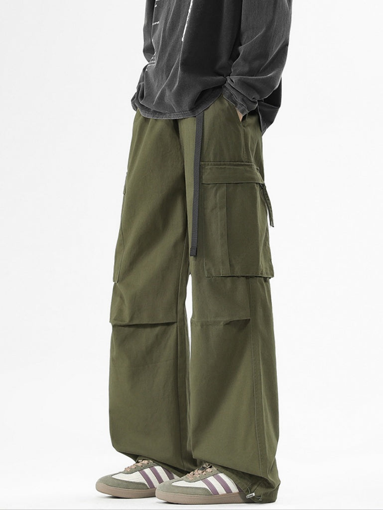 Washing Pleats Drawstring Two-way Loose Cargo Trousers