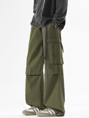 Washing Pleats Drawstring Two-way Loose Cargo Trousers