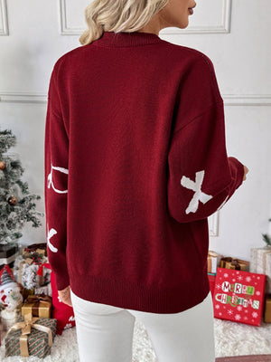 Christmas Bow Jacquard Sweet Red Round Neck Inner Top Long-sleeved Sweater