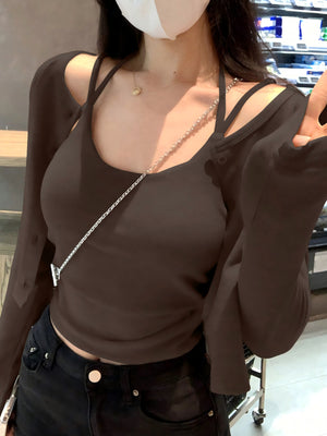 Button-down Cardigan Jacket And Camisole Two-piece Set