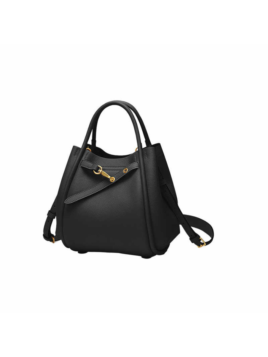 Straightforward Small Rice Basket, Vegetable Tanned Top Grain Cowhide Leather Commuter Summer Handbag, Water Bucket, Women's Tote Bag