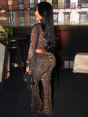 Ensembles 2 pièces taille haute à imprimé léopard