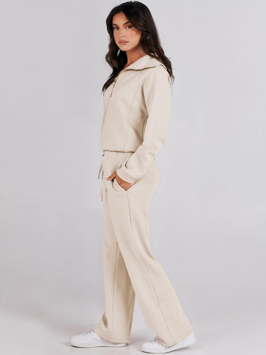 Liber Autumn Women's Zipper Solid Color 2-piece Sets
