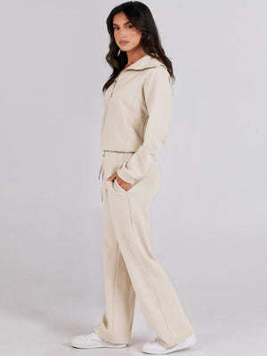Liber Autumn Women's Zipper Solid Color 2-piece Sets