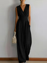 V-neck Waist Wide-leg Pants Sleeveless Temperament Grace Commuting Jumpsuits