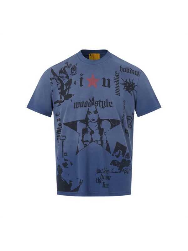 Punk Portrait Letter Graffiti Printed T-shirts