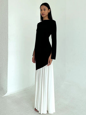 Liber Autumn Women's Contrast color pleats Solid Color Maxi Dresses