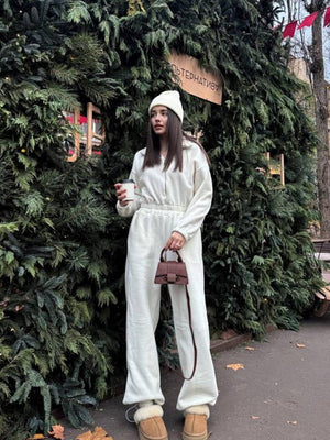 Liber Autumn women's one-piece suit solid color straight pants long-sleeved jumpsuit