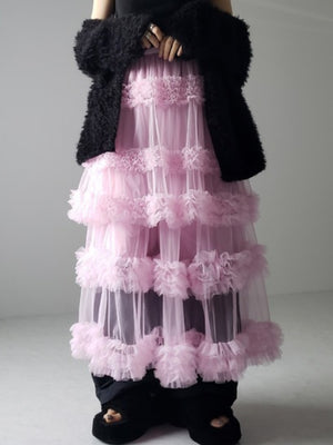 Mesh Three Floors Sweet A-line Skirt