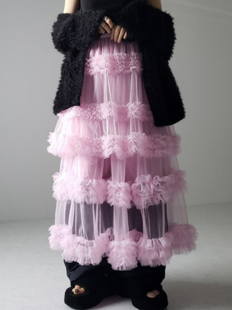 Mesh Three Floors Sweet A-line Skirt