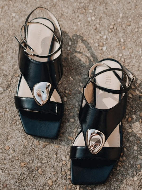 BIUCILI Original Design "Slow Time" French Minimalist Flat Lace-up Open-toe Low-heeled Sandals For Women