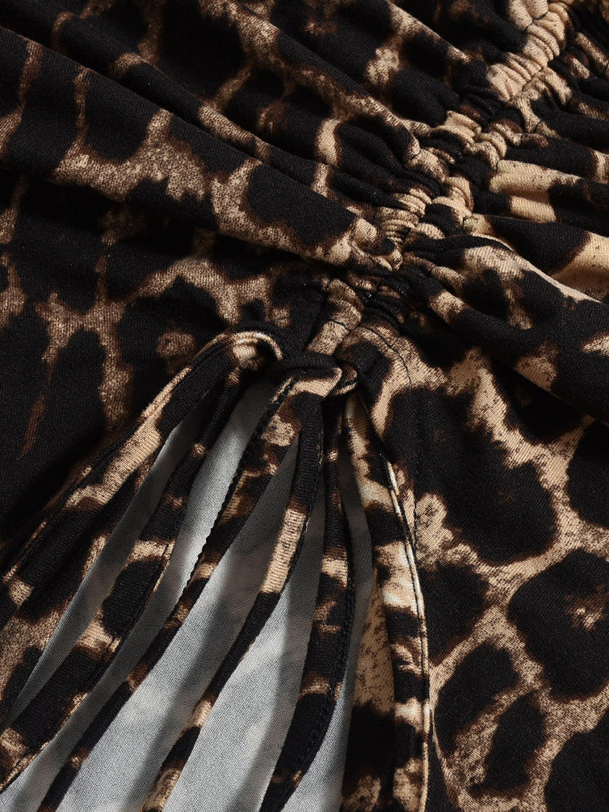 Liber Leopard Print Navel Exposed Drawstring Long-sleeved T-shirt