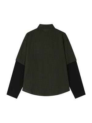 Liber Autumn Neutral wear Fake two pieces Plaid Shirts