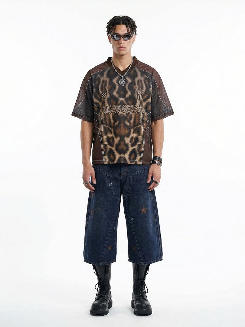 Leopard Print Net Hole Jersey Printed T-shirts