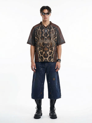 Leopard Print Net Hole Jersey Printed T-shirts