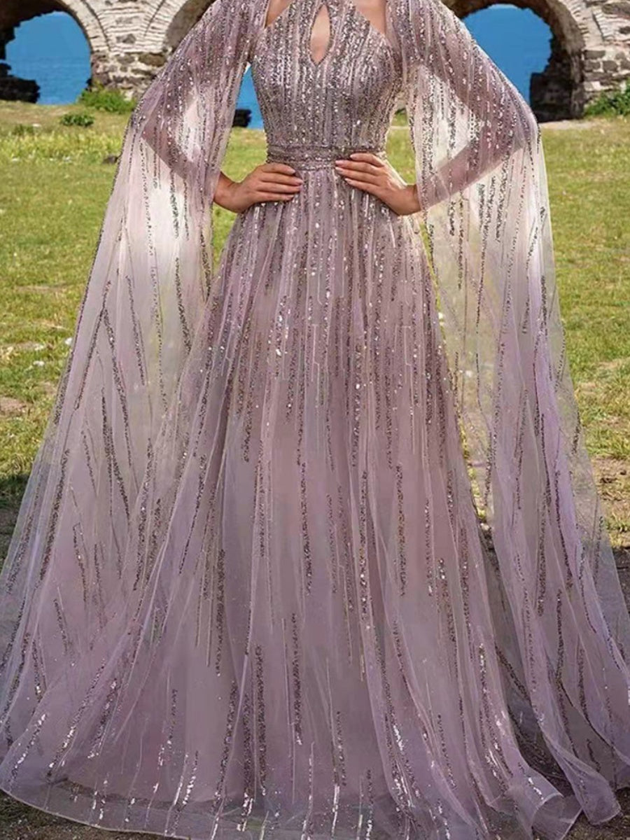 Mesh Tassel Sequins Evening Gown Maxi Dresses