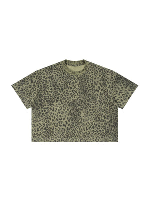 Loose-fit Cropped Leopard Print Printed T-shirt