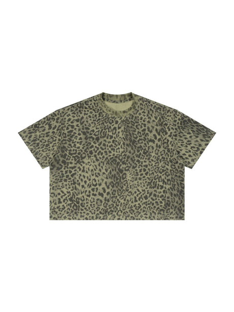 Loose-fit Cropped Leopard Print Printed T-shirt