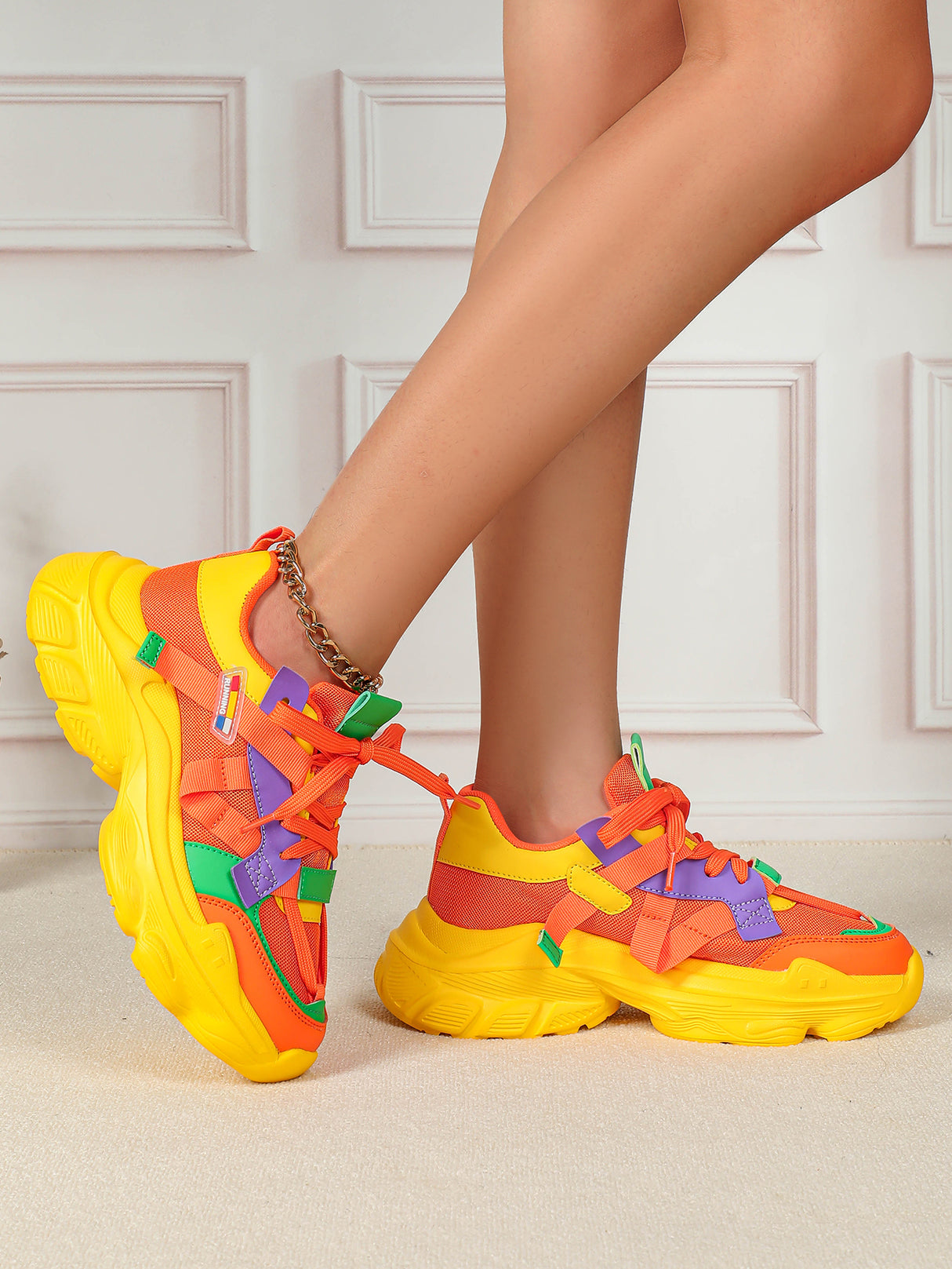 Color-blocked Platform Women's Casual Sneakers