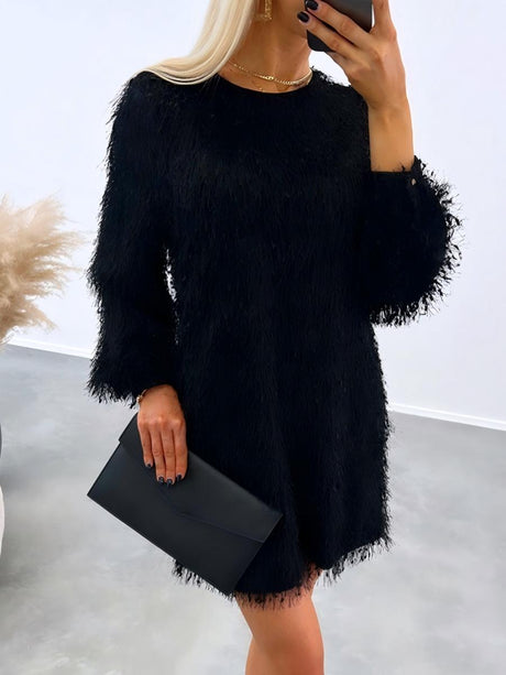 Mini- und Kurzkleider mit Mao-Mao-Quasten und Rundhalsausschnitt