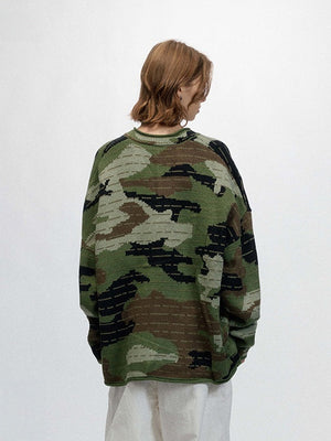 Computer Jacquard Small V-neck Camouflage Sweater