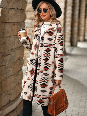 Christmas Long Cardigan Button Pocket Jacket