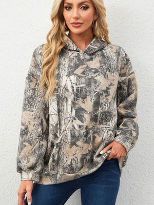 Slip-on Street Style Camouflage Full Print Hooded Jacket Loose Daily Casual Sweatshirt