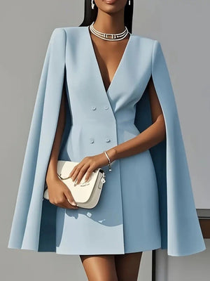 Double-breasted Shawl Cloak Solid Color Blazers Dress