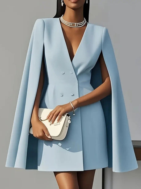 Double-breasted Shawl Cloak Solid Color Blazers Dress