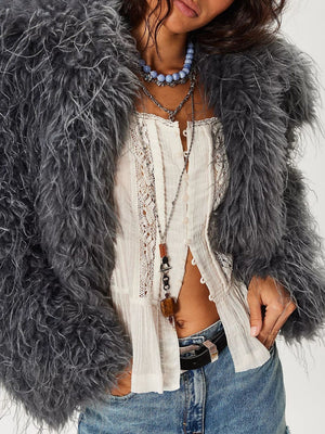 Collared Plush Retro Cardigan Long-sleeved Coat For Autumn And Winter