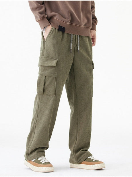 Corduroy Plush Loose Wide-leg Straight Cargo Trousers