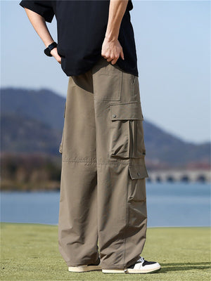 Liber Spring Men's Multiple pockets Solid Color Cargo Trousers