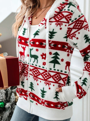 Christmas Cardigan Pocket Hooded Jacket