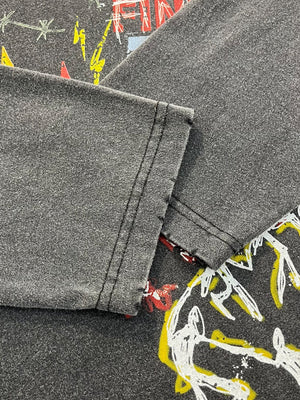 Printed Personal Interests Punk Graffiti Washing And Aging Edging Long-sleeved T-shirt