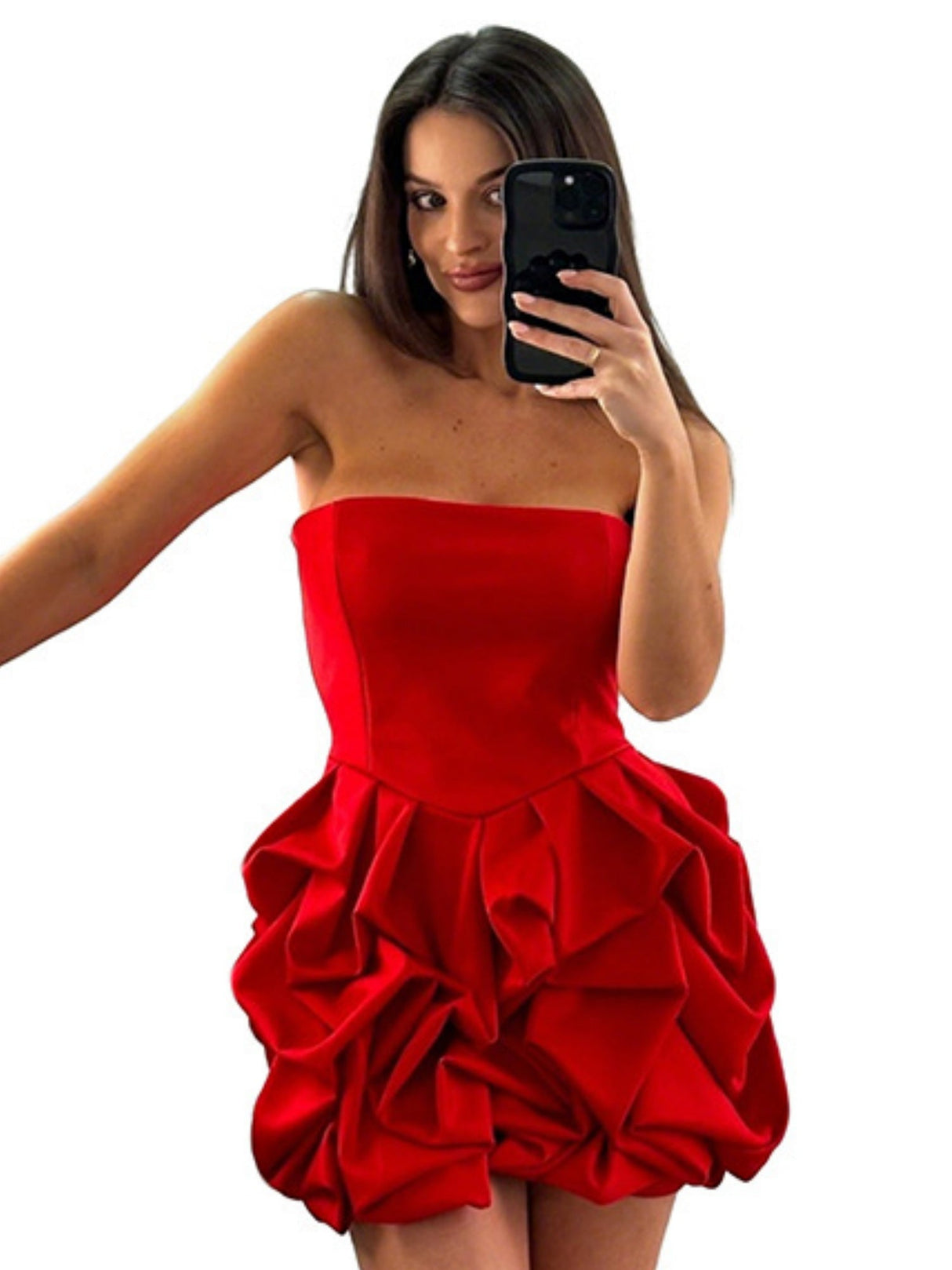 3D-Blumen-Kleider, trägerlos, plissiert, Mini &amp; Kurz, Valentinstag