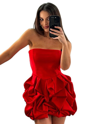 3D-Blumen-Kleider, trägerlos, plissiert, Mini &amp; Kurz, Valentinstag