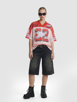 Printed Net Hole Baseball Color-blocked Breathable T-shirts